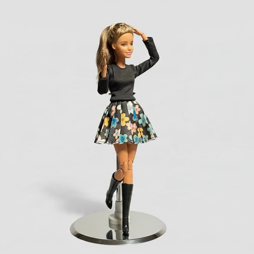 Regular Fashion Doll Floral Skirt Outfits – Boots & Knit Tops
