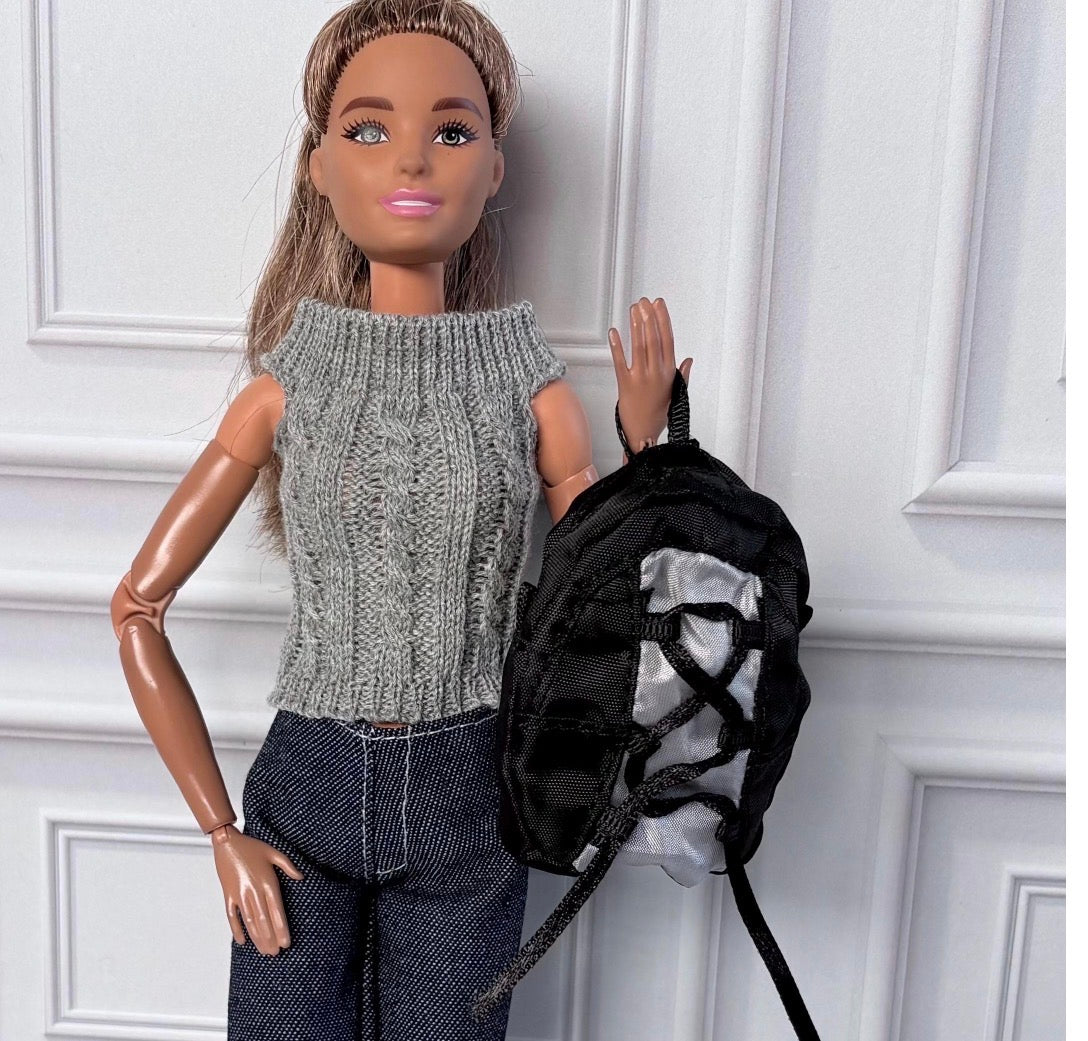 Retro Denim Peddle Pushers, Sweater, Sandals, Backpack,      11.5 Inch Fashion Doll Clothes Outfit