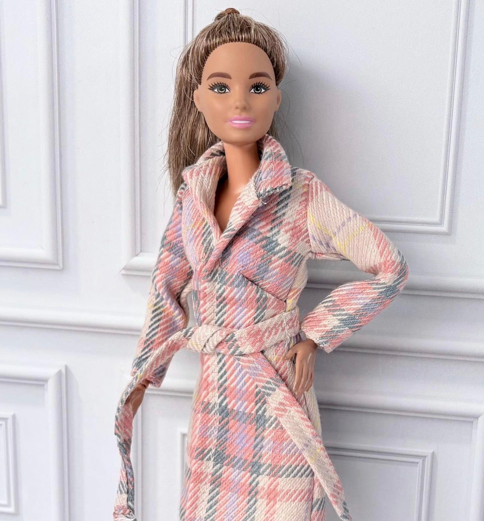 Pink Plaid Doll Coat and Boots, Fits MTM 11.5" Dolls, Some Older Dolls