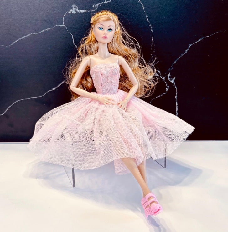 Pink Fashion Doll Evening Gown: Luscious Layers Tafetta Dress with Shoes