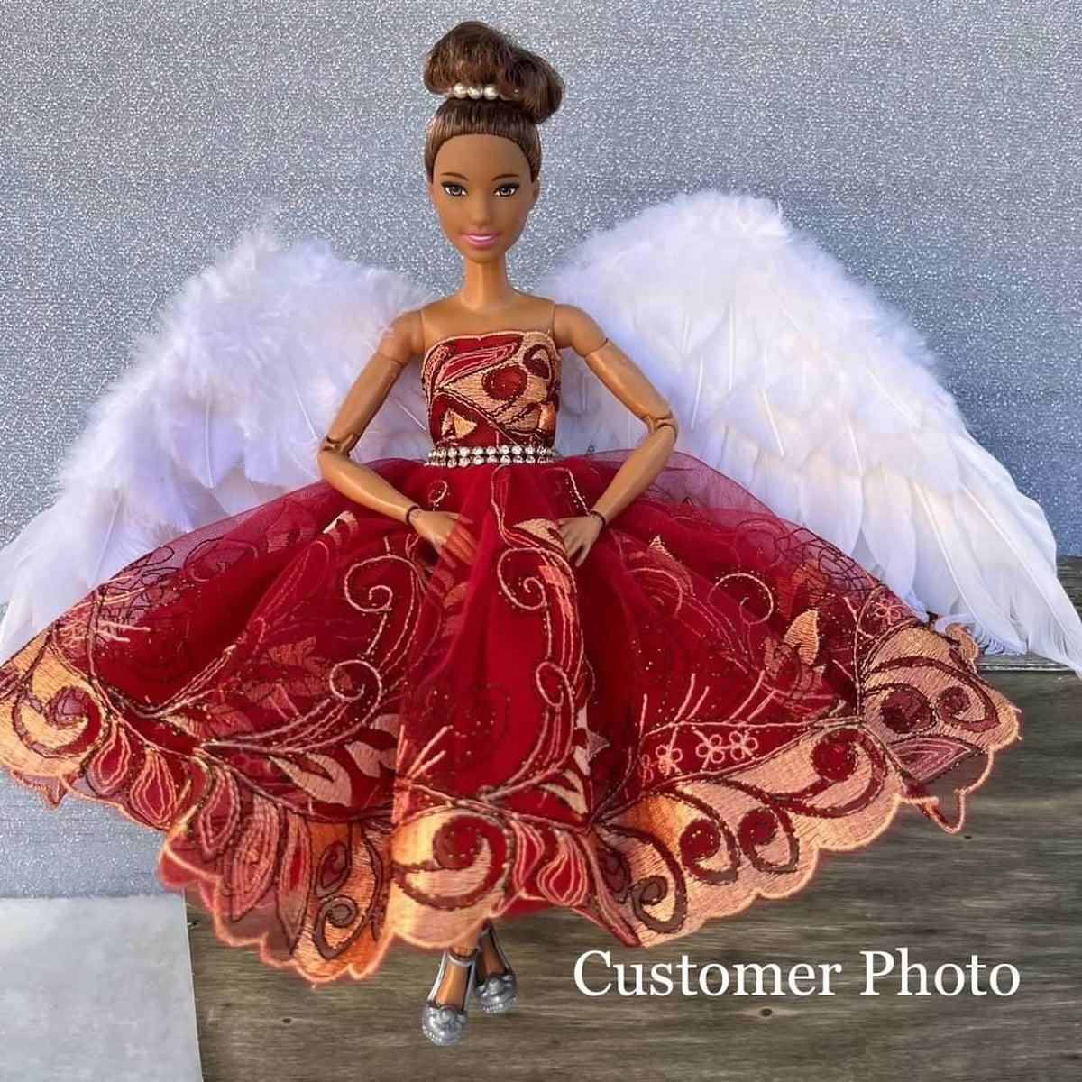 Vintage Style Red Taffeta Cocktail Dress - Refurbished Reclaimed Barbie Doll (2015)with Red Shoes