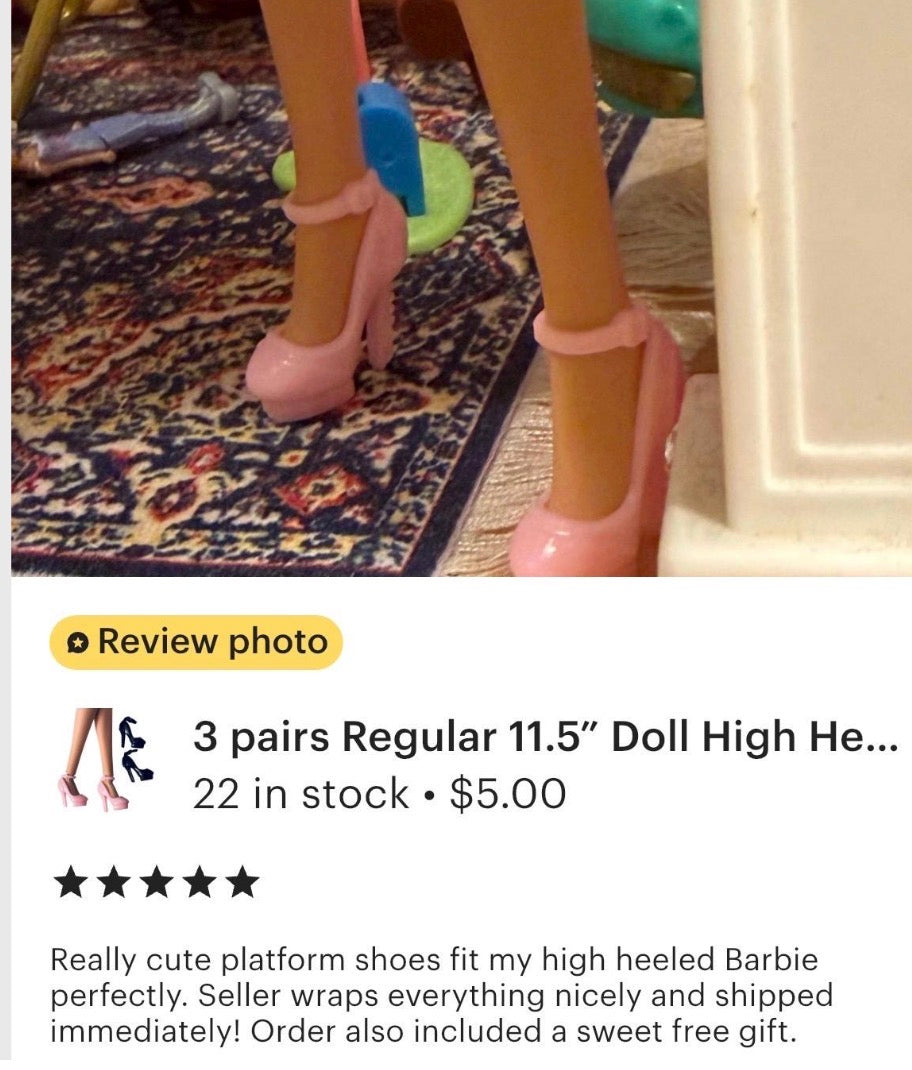 3 pairs Regular 11.5” Doll High Heel Shoes, 1:6 Scale Fashion Doll