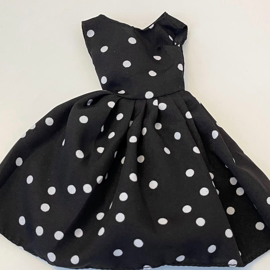 Polka Dot Doll Dress with Shoes and Jewelry, Retro 1:6 Scale Fashion Doll Outfit