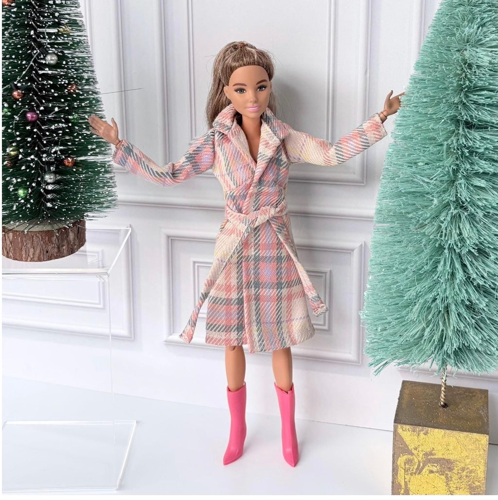 Pink Plaid Doll Coat and Boots, Fits MTM 11.5" Dolls, Some Older Dolls