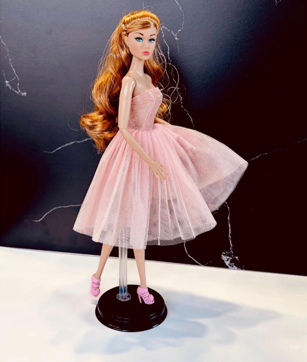 Pink Fashion Doll Evening Gown: Luscious Layers Tafetta Dress with Shoes