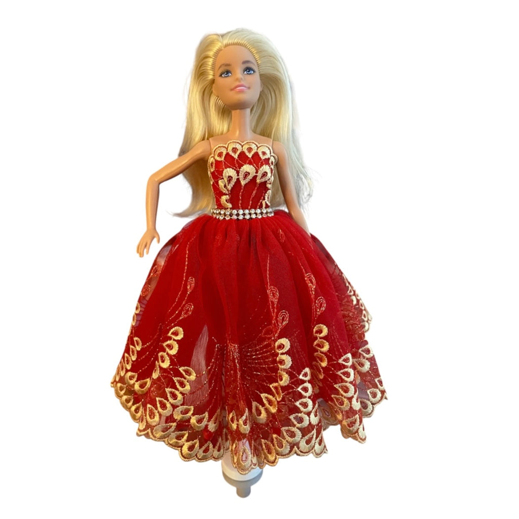 Vintage Style Red Taffeta Cocktail Dress - Refurbished Reclaimed Barbie Doll (2015)with Red Shoes