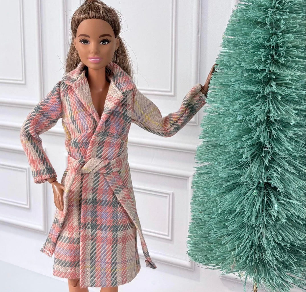 Pink Plaid Doll Coat and Boots, Fits MTM 11.5" Dolls, Some Older Dolls