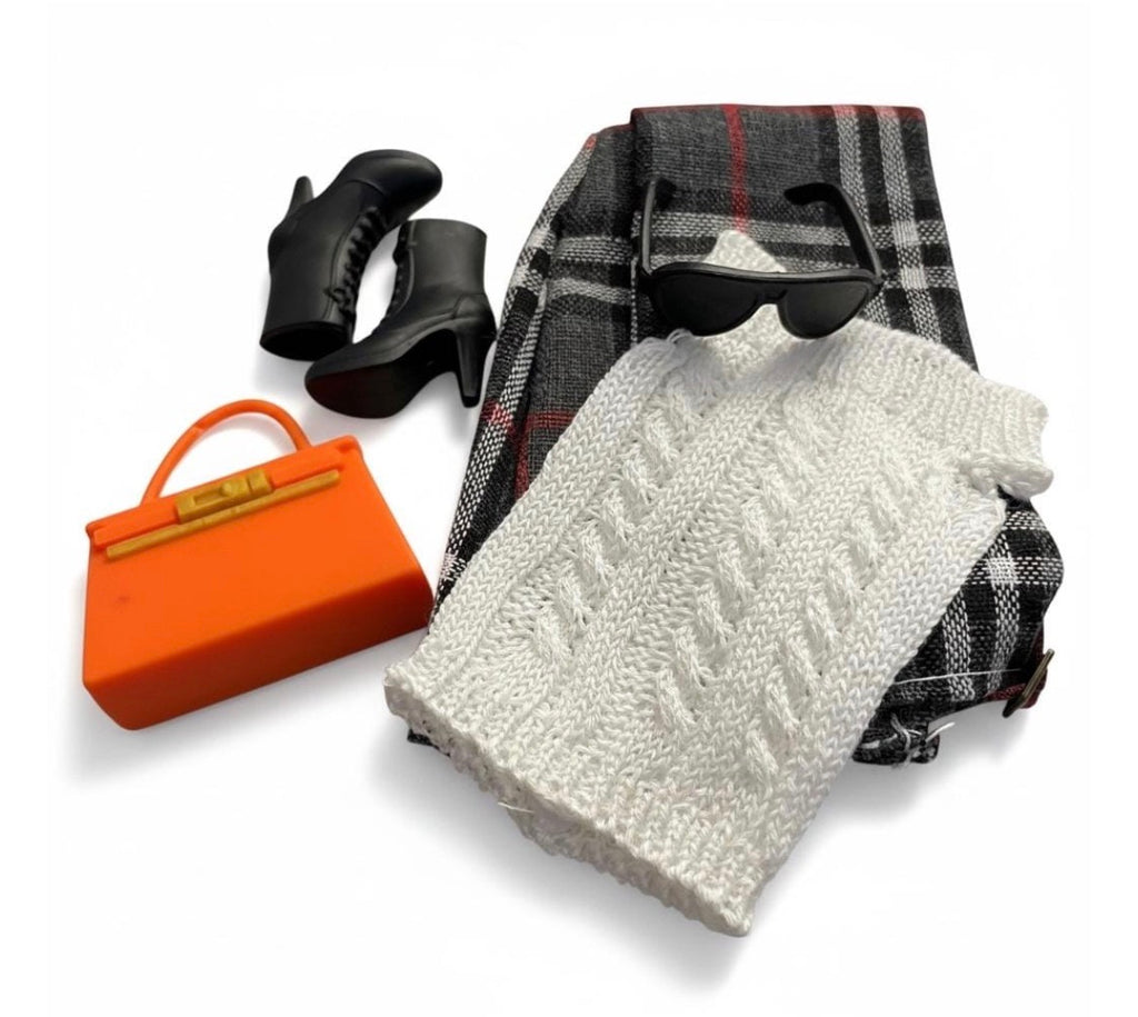 5 Pc Fashion Doll Plaid Black Pants, Clothes for Regular Dolls