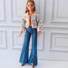 Confetti  Sweater Doll Outfit: Flared Jeans and Brown Boots Fits 11 1/2” Fashion Doll