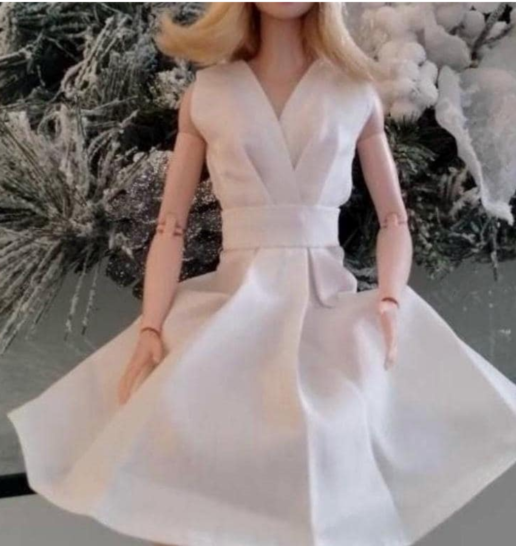 White Vintage Look Doll Dress for 11.5 inch Fashion Doll, Elegant Party Gown Set
