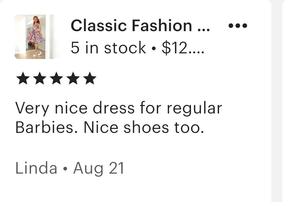 Classic Fashion Doll Dress - Regular and Curvy MTM and older