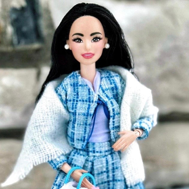4 pc Fashion Doll Plaid Outfits: Handmade Blue, Tan, Black or White Collector Set