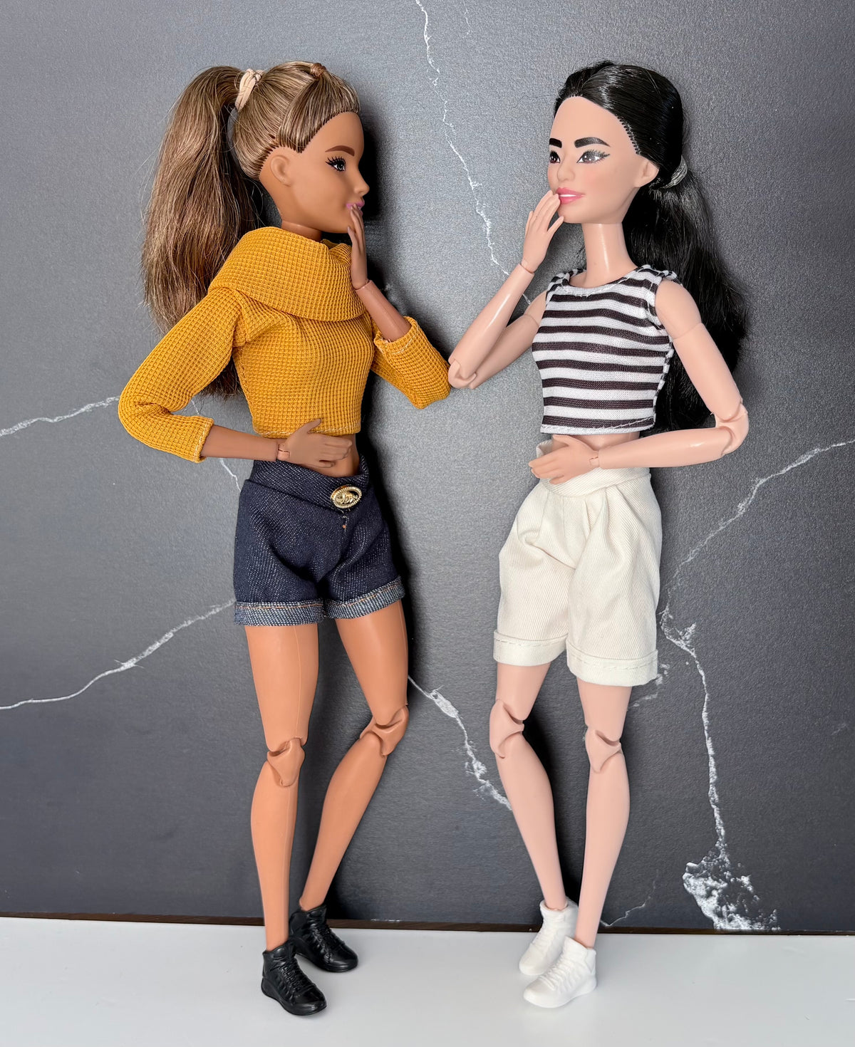 Denim Doll Shorts, stripe top Top, 1:6 Scale Doll Jeans and Shirts