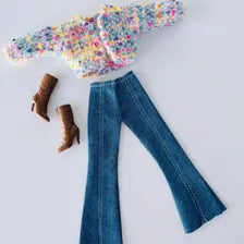 Confetti  Sweater Doll Outfit: Flared Jeans and Brown Boots Fits 11 1/2” Fashion Doll