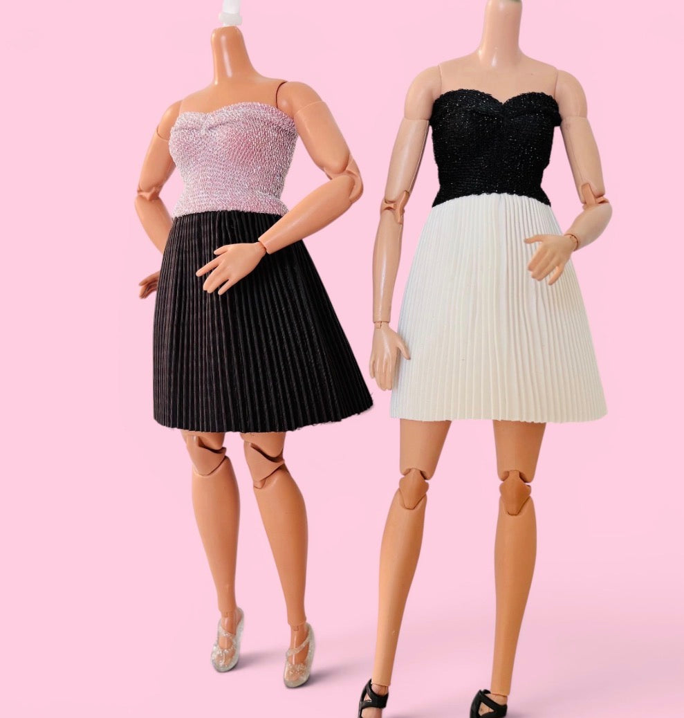 Fashion Doll MTM Dress Outfit: Rose dress, and  Top, Pleated Skirt All One Piece for 1/6 Scale Dolls