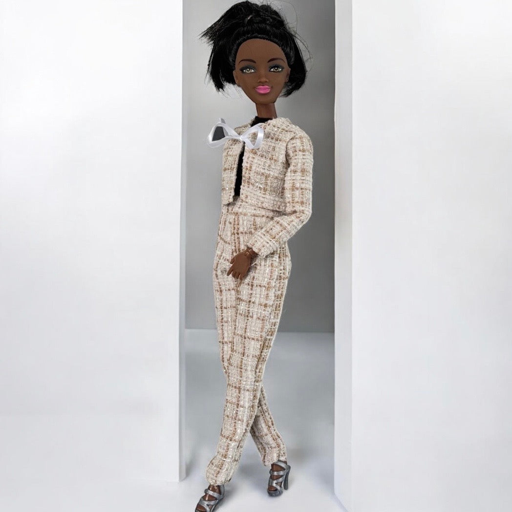 4 pc Fashion Doll Plaid Outfits: Handmade Blue, Tan, Black or White Collector Set