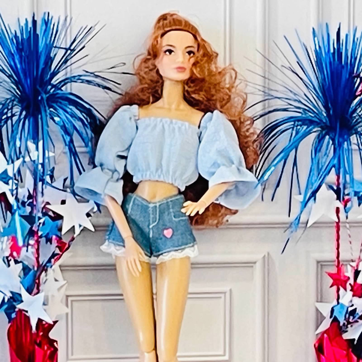 Doll Outfit Set, Denim Shorts, Summer Top, 11.5 Inch Fashion Doll Clothing