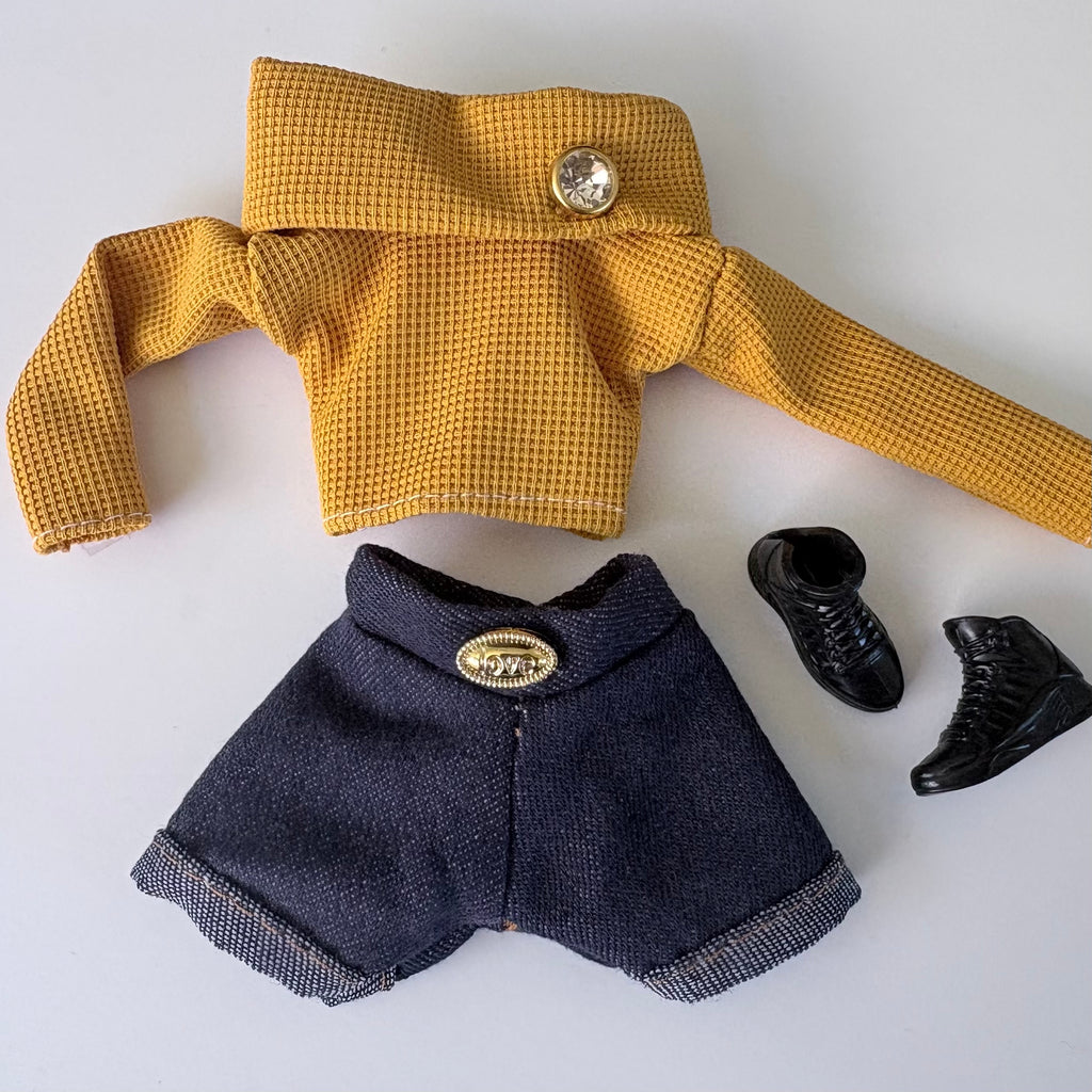 Denim Doll Shorts, stripe top Top, 1:6 Scale Doll Jeans and Shirts
