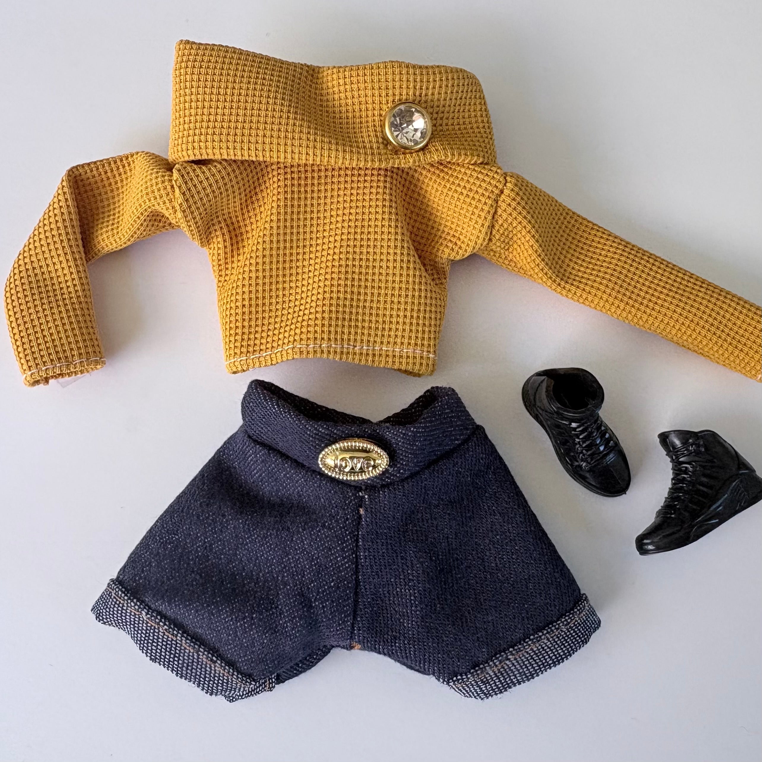 Denim Doll Shorts, stripe top Top, 1:6 Scale Doll Jeans and Shirts