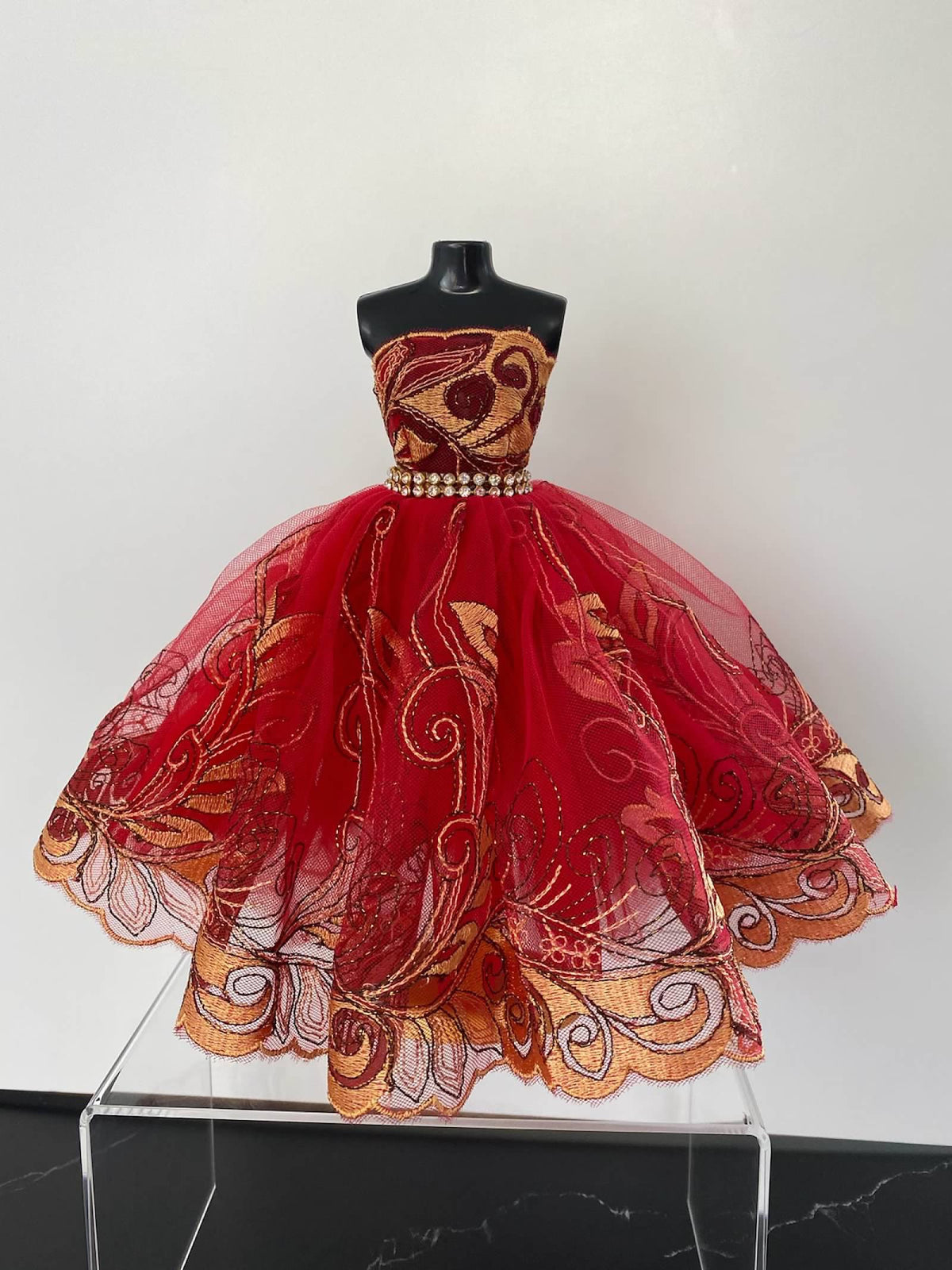Vintage Style Red Taffeta Cocktail Dress - Refurbished Reclaimed Barbie Doll (2015)with Red Shoes