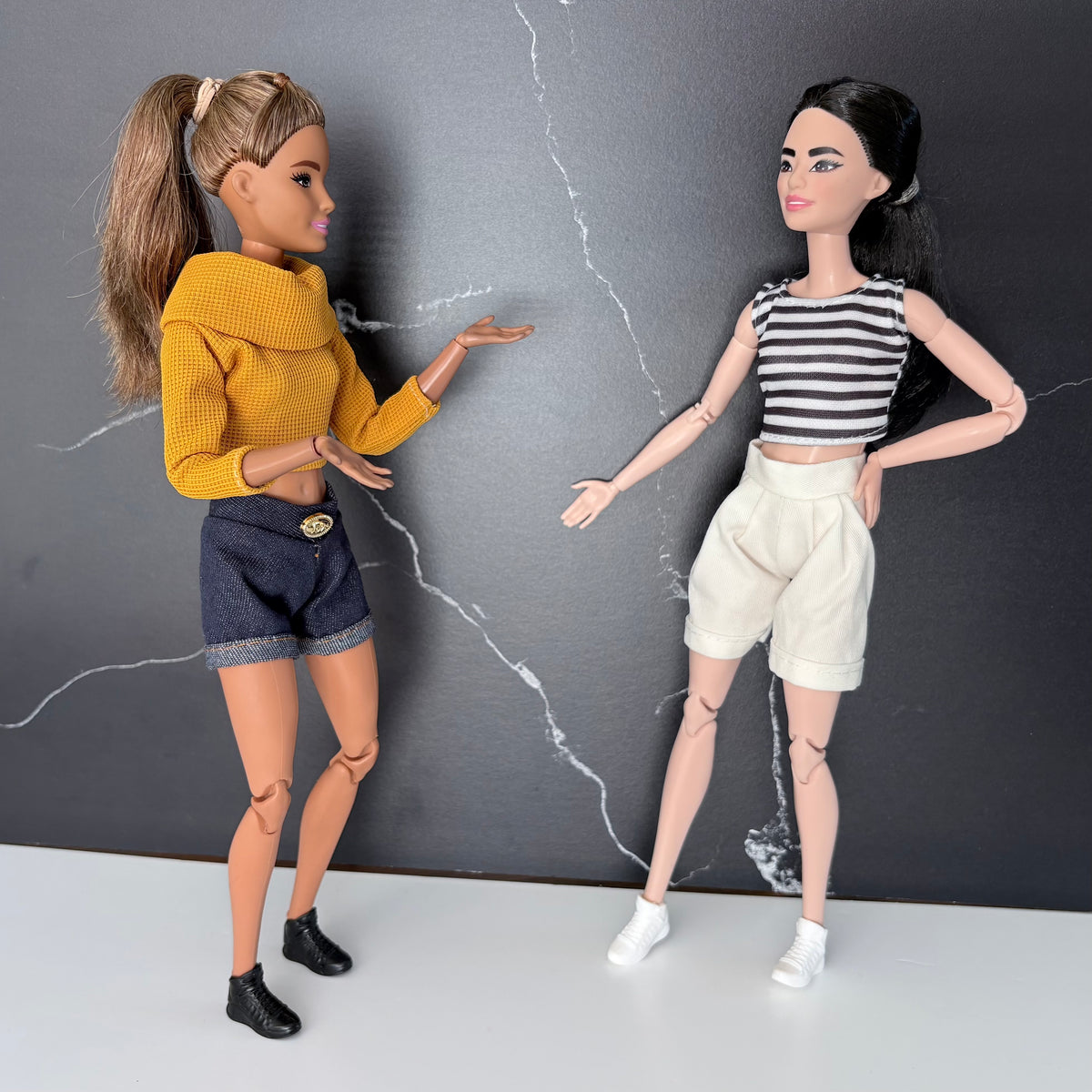 Denim Doll Shorts, stripe top Top, 1:6 Scale Doll Jeans and Shirts