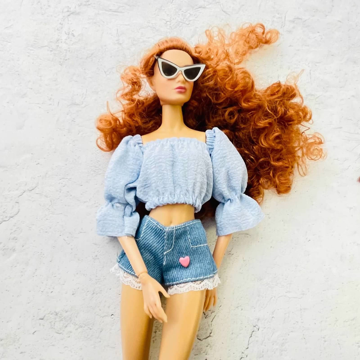 Doll Outfit Set, Denim Shorts, Summer Top, 11.5 Inch Fashion Doll Clothing