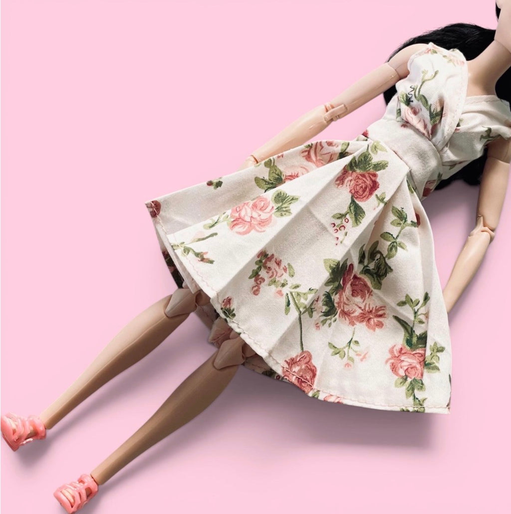 Fashion Doll MTM Dress Outfit: Rose dress, and  Top, Pleated Skirt All One Piece for 1/6 Scale Dolls