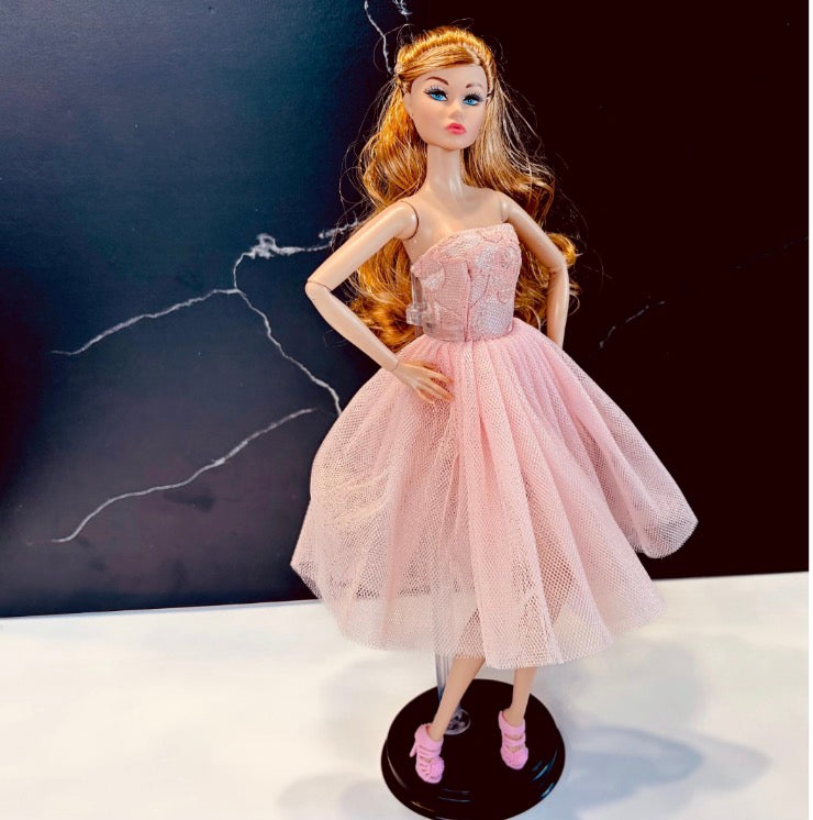 Pink Fashion Doll Evening Gown: Luscious Layers Tafetta Dress with Shoes