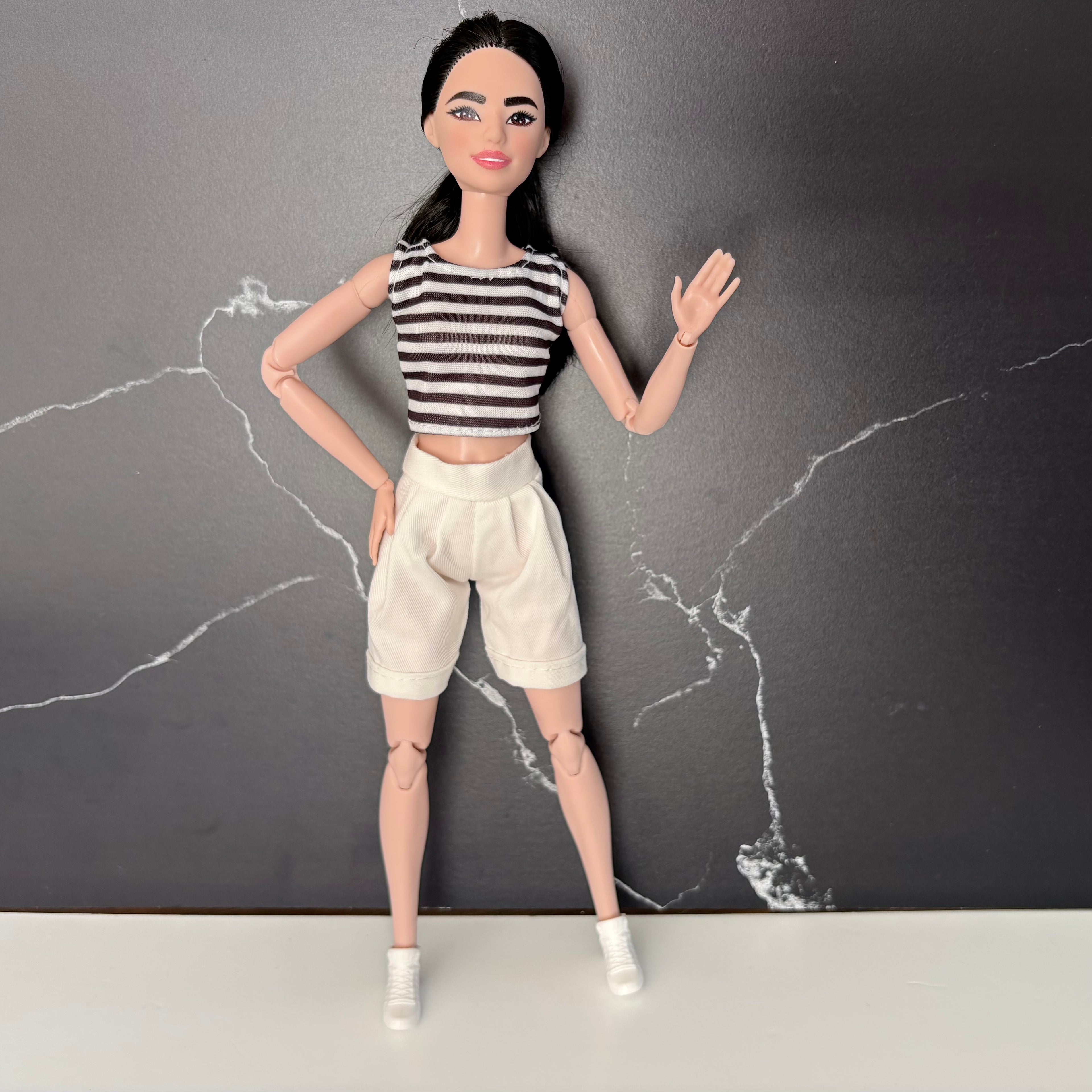 Denim Doll Shorts, stripe top Top, 1:6 Scale Doll Jeans and Shirts