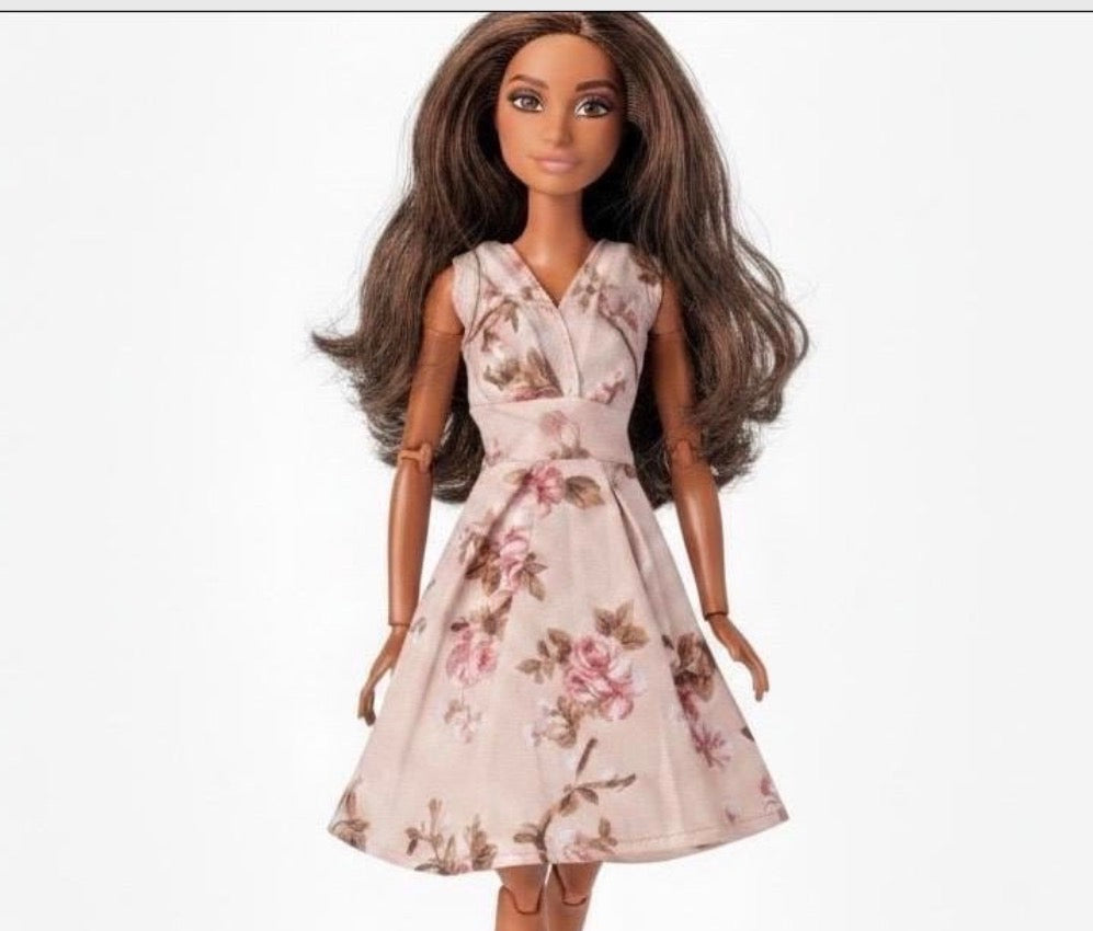 Fashion Doll MTM Dress Outfit: Rose dress, and  Top, Pleated Skirt All One Piece for 1/6 Scale Dolls