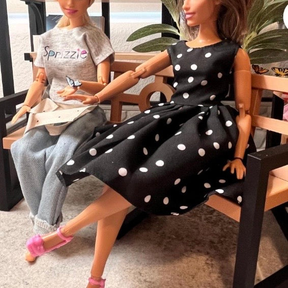 Polka Dot Doll Dress with Shoes and Jewelry, Retro 1:6 Scale Fashion Doll Outfit