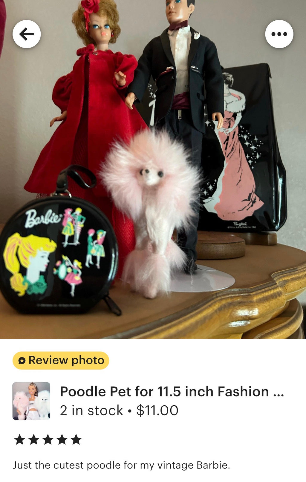Poodle Pet for 11.5 inch Fashion Dolls Pink or White Faux Fur, 1:6 scale