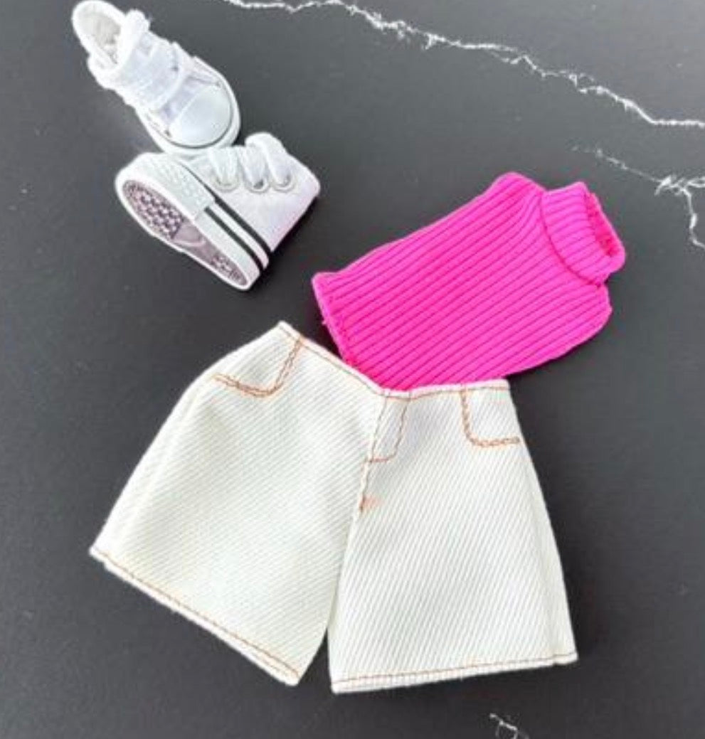 Curvy Doll Clothes, Shorts, Tops, Jeans, 1:6 Scale