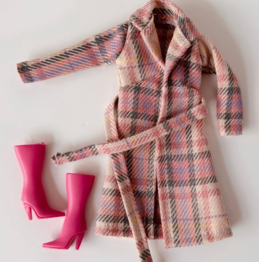 Pink Plaid Doll Coat and Boots, Fits MTM 11.5" Dolls, Some Older Dolls
