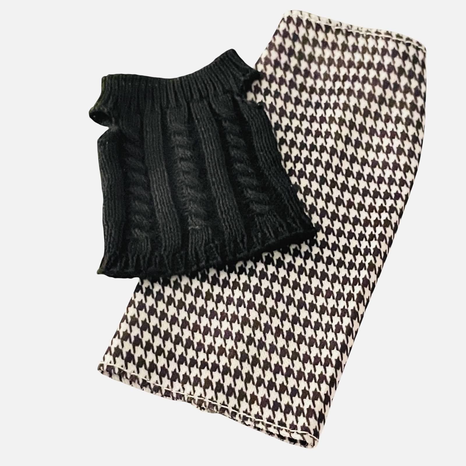 Houndstooth Doll Outfit with Knit Top and Midi Skirt Fits 11.5 Inch Fashion Dolls Outfit: Faux Leather Jacket, Boots - 1/6 Scale