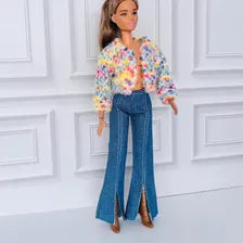 Confetti  Sweater Doll Outfit: Flared Jeans and Brown Boots Fits 11 1/2” Fashion Doll