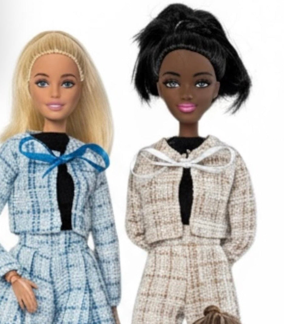 4 pc Fashion Doll Plaid Outfits: Handmade Blue, Tan, Black or White Collector Set