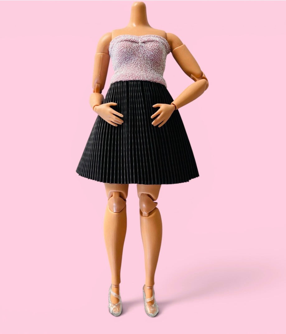 Fashion Doll MTM Dress Outfit: Rose dress, and  Top, Pleated Skirt All One Piece for 1/6 Scale Dolls