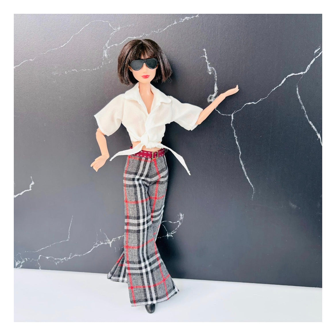 5 Pc Fashion Doll Plaid Black Pants, Clothes for Regular Dolls