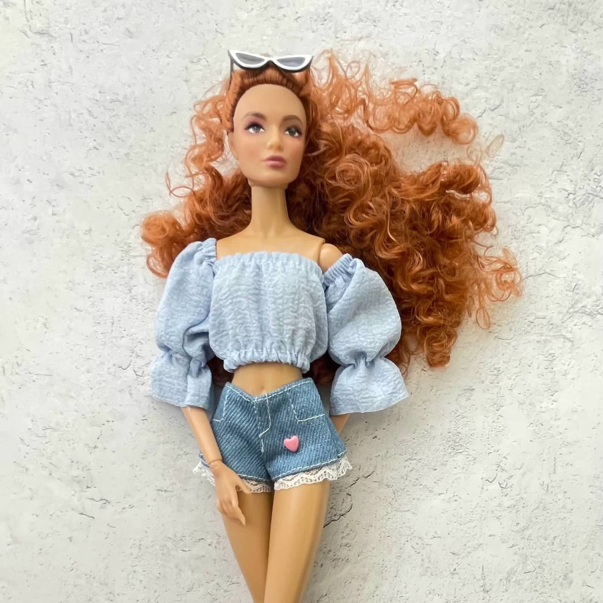 Doll Outfit Set, Denim Shorts, Summer Top, 11.5 Inch Fashion Doll Clothing
