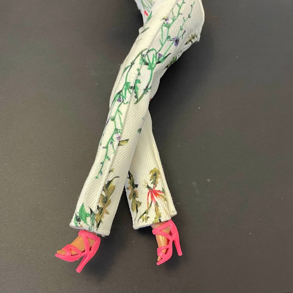 Floral Jean Doll Outfit: Green Long-sleeve Top and Shoes, Fits 11.5 inch Fashion Doll