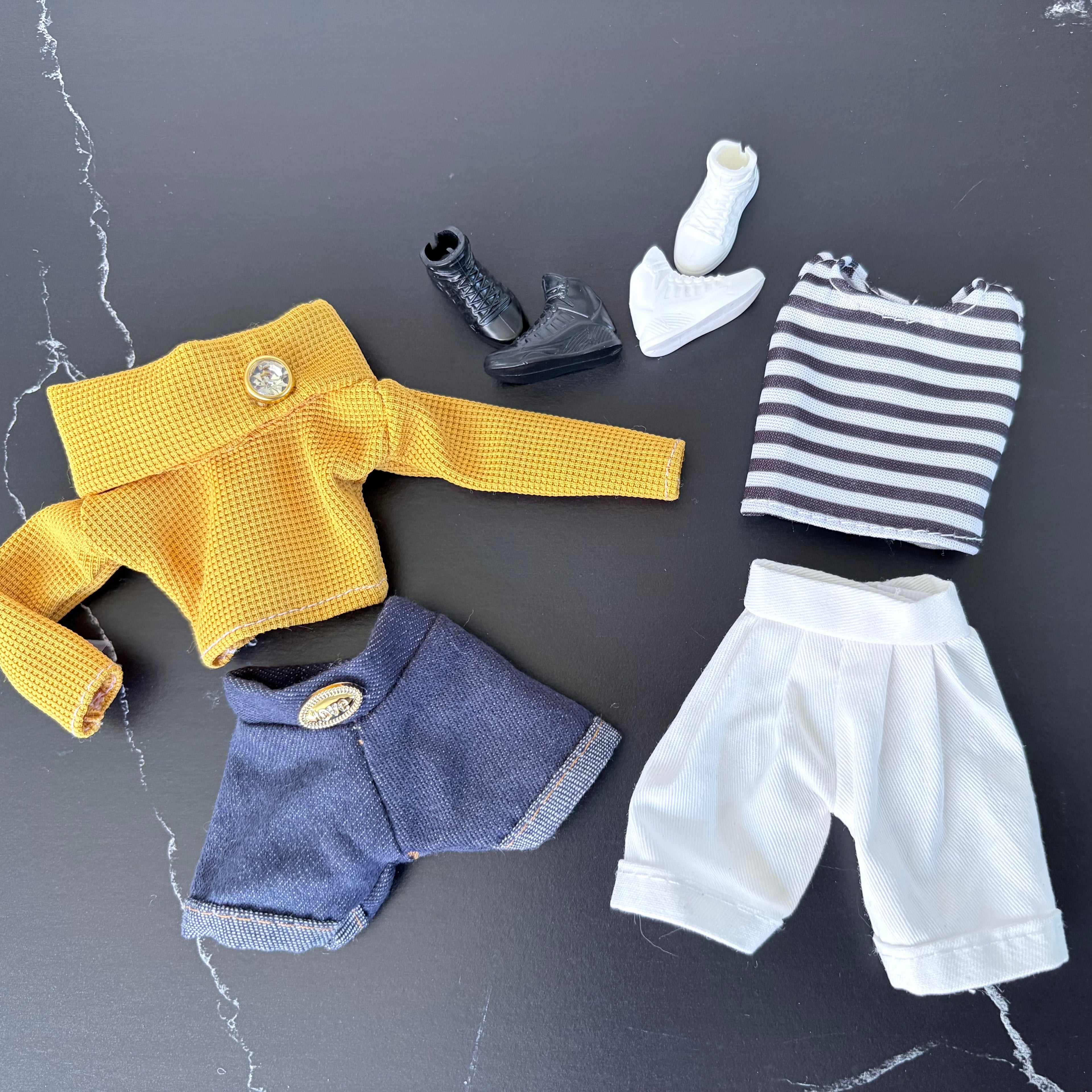 Denim Doll Shorts, stripe top Top, 1:6 Scale Doll Jeans and Shirts