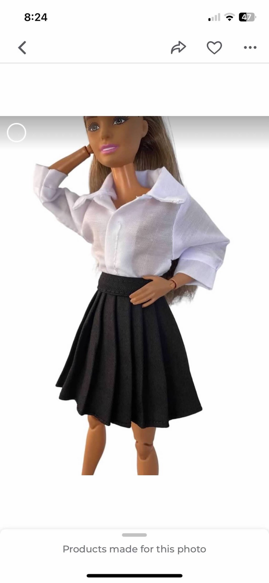 Pleated Doll Skirt: 1/6 Scale Black White  Clothing