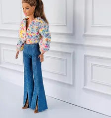 Confetti  Sweater Doll Outfit: Flared Jeans and Brown Boots Fits 11 1/2” Fashion Doll