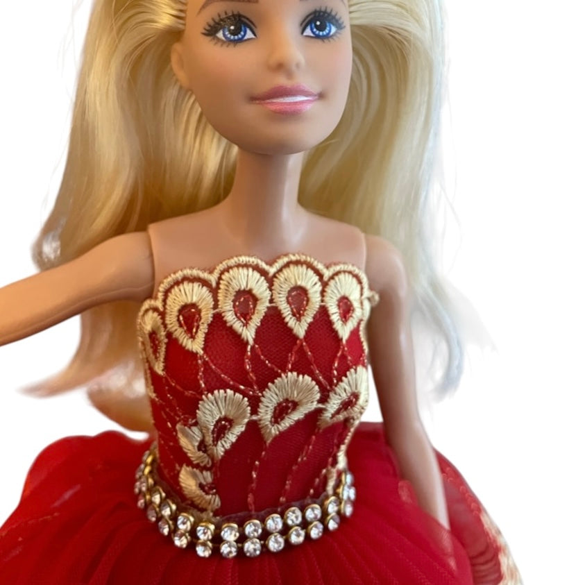 Vintage Style Red Taffeta Cocktail Dress - Refurbished Reclaimed Barbie Doll (2015)with Red Shoes