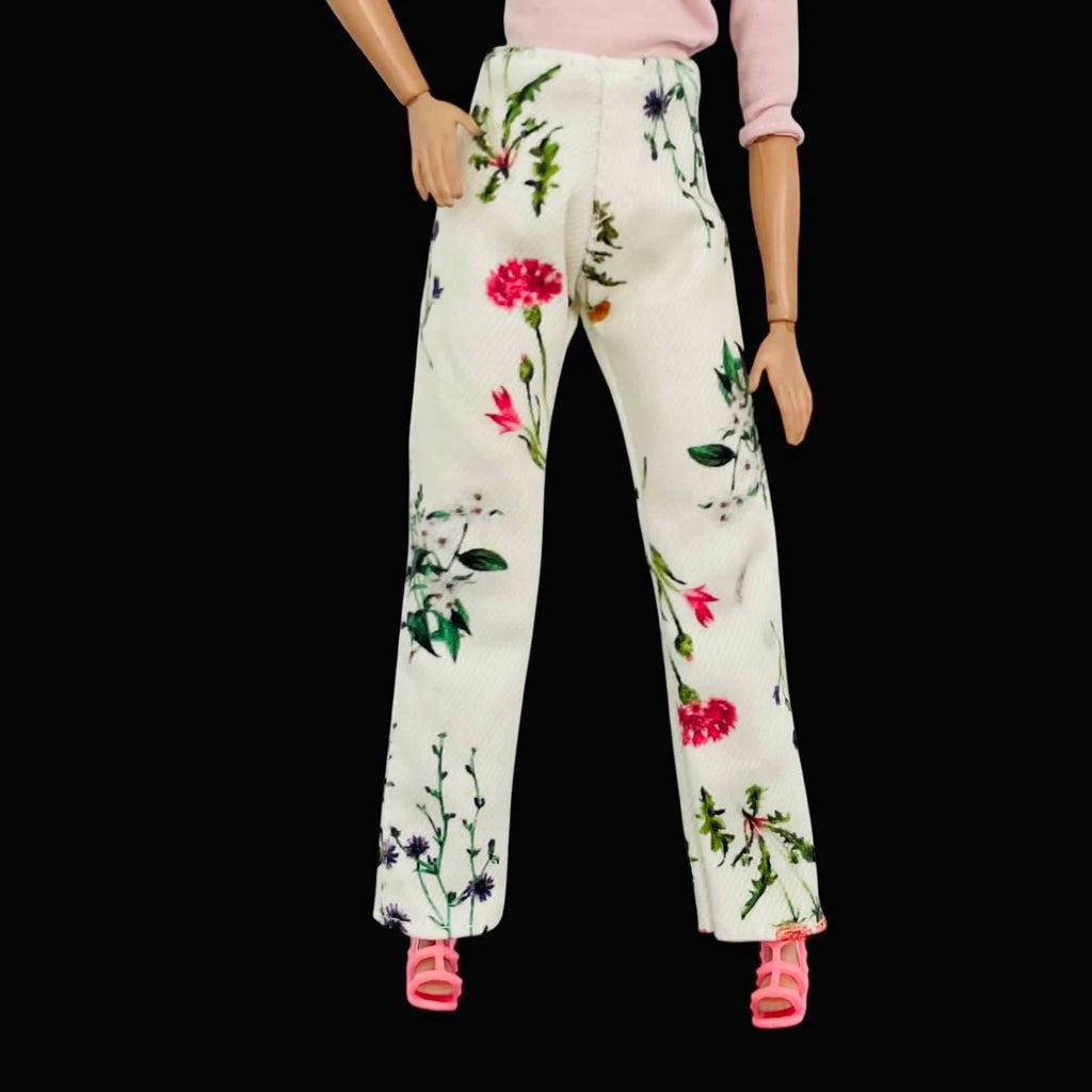 Floral Jean Doll Outfit: Green Long-sleeve Top and Shoes, Fits 11.5 inch Fashion Doll