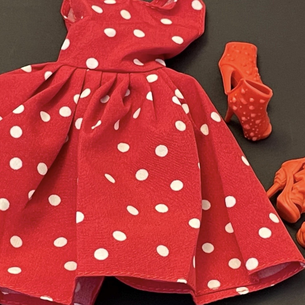 Polka Dot Doll Dress with Shoes and Jewelry, Retro 1:6 Scale Fashion Doll Outfit