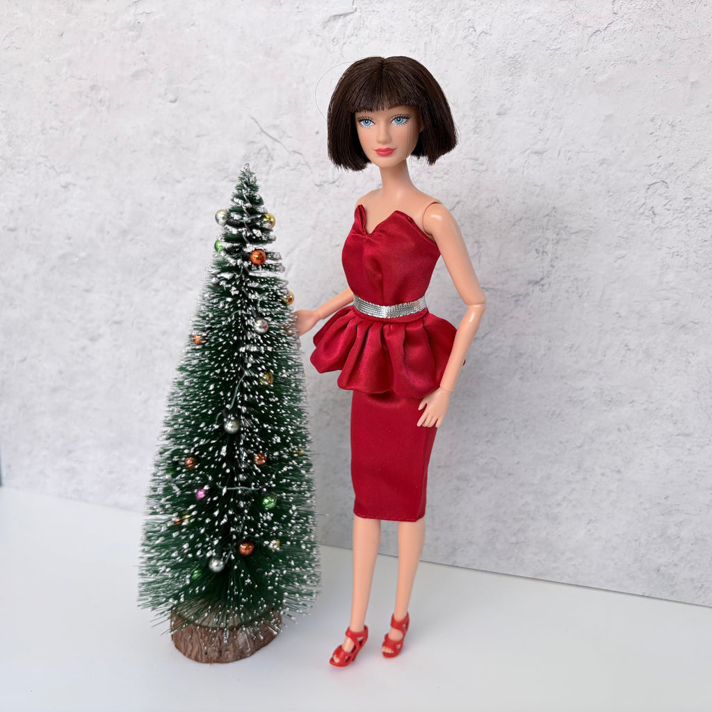 Doll Dress Red satin look with high heels: 2 pc Red dress Formal Outfit for 11.5"