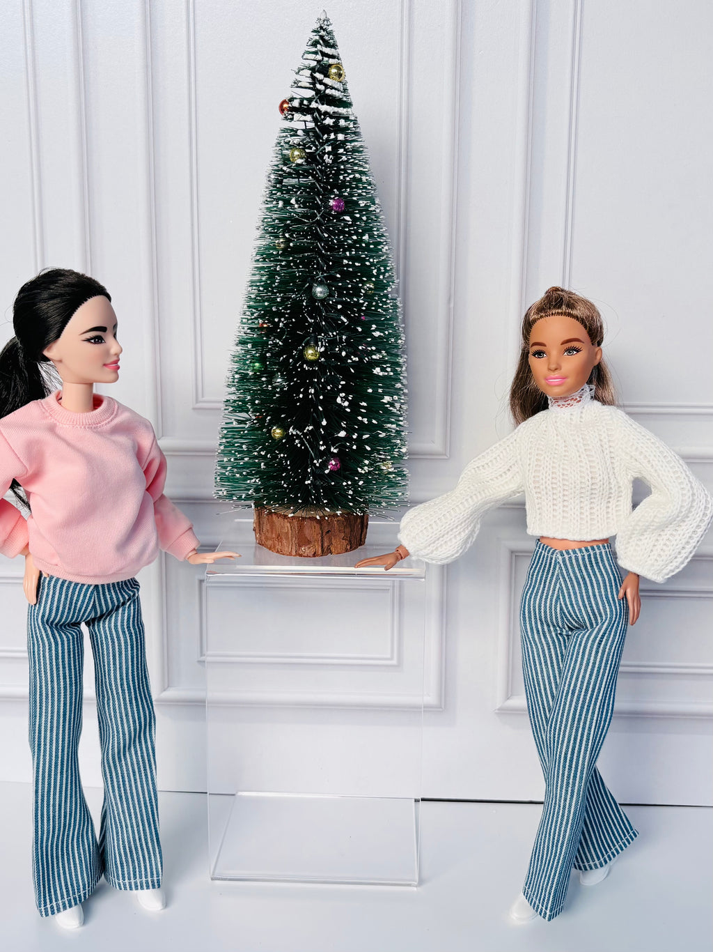 Striped Flare Jeans Doll Outfit – Sweater & Ankle Boots | Fits 11.5” Fashion Dolls