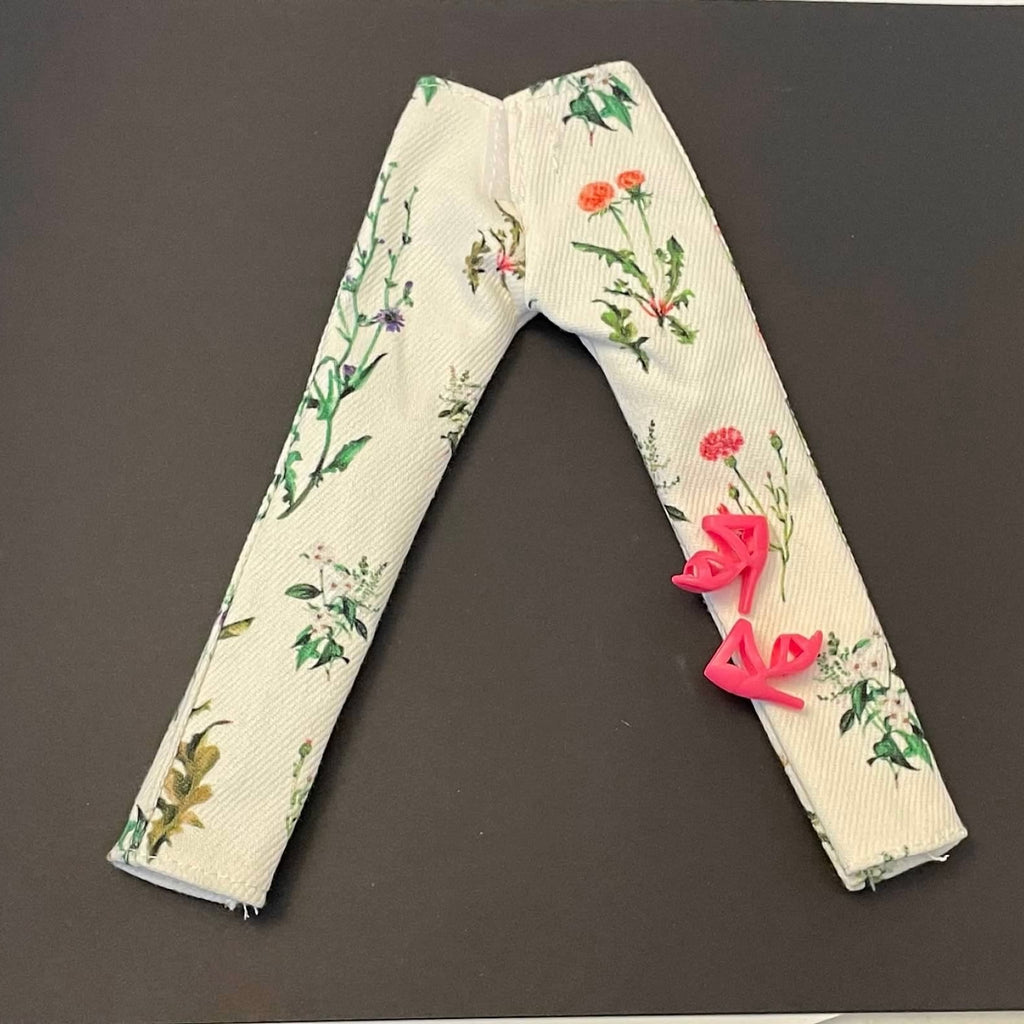 Floral Jean Doll Outfit: Green Long-sleeve Top and Shoes, Fits 11.5 inch Fashion Doll